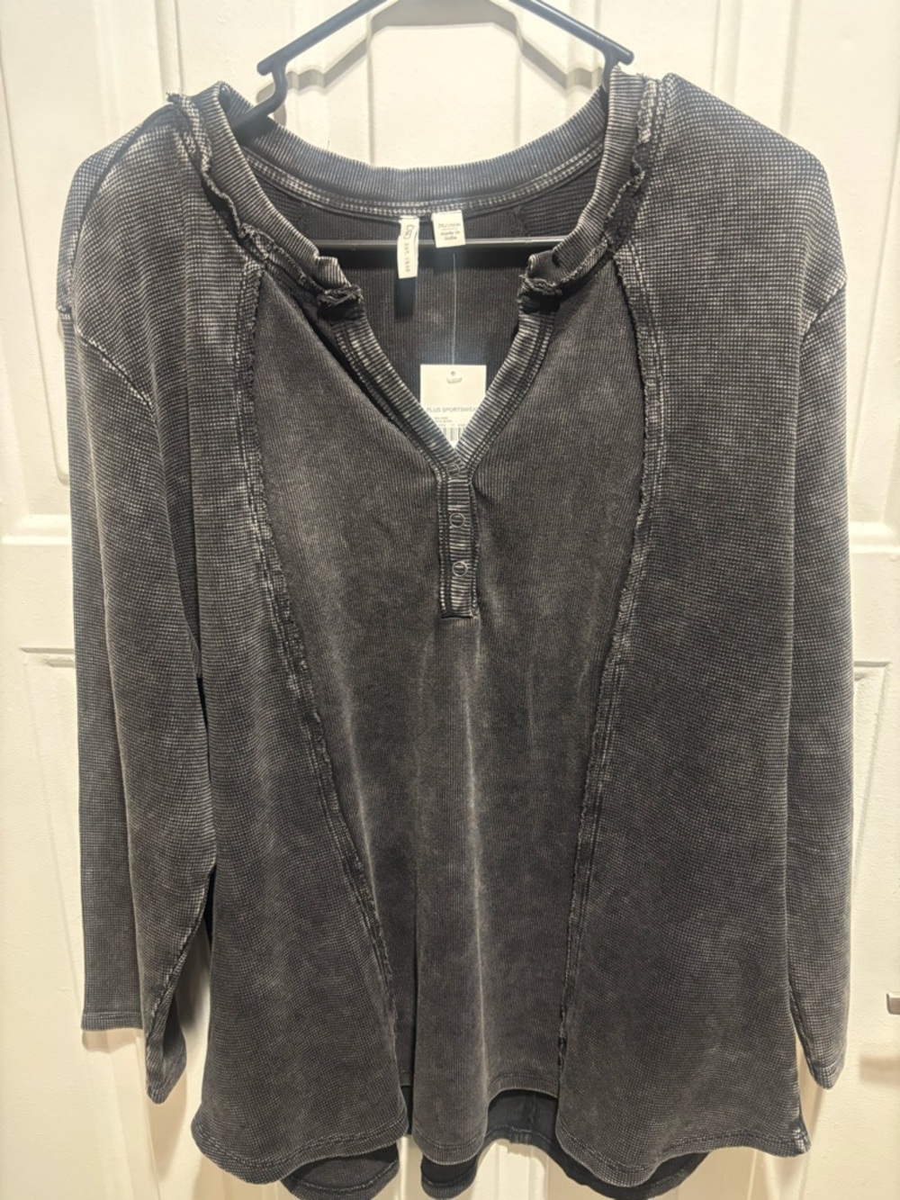 Cato Washed Black Long-Sleeve Henley Tunic
